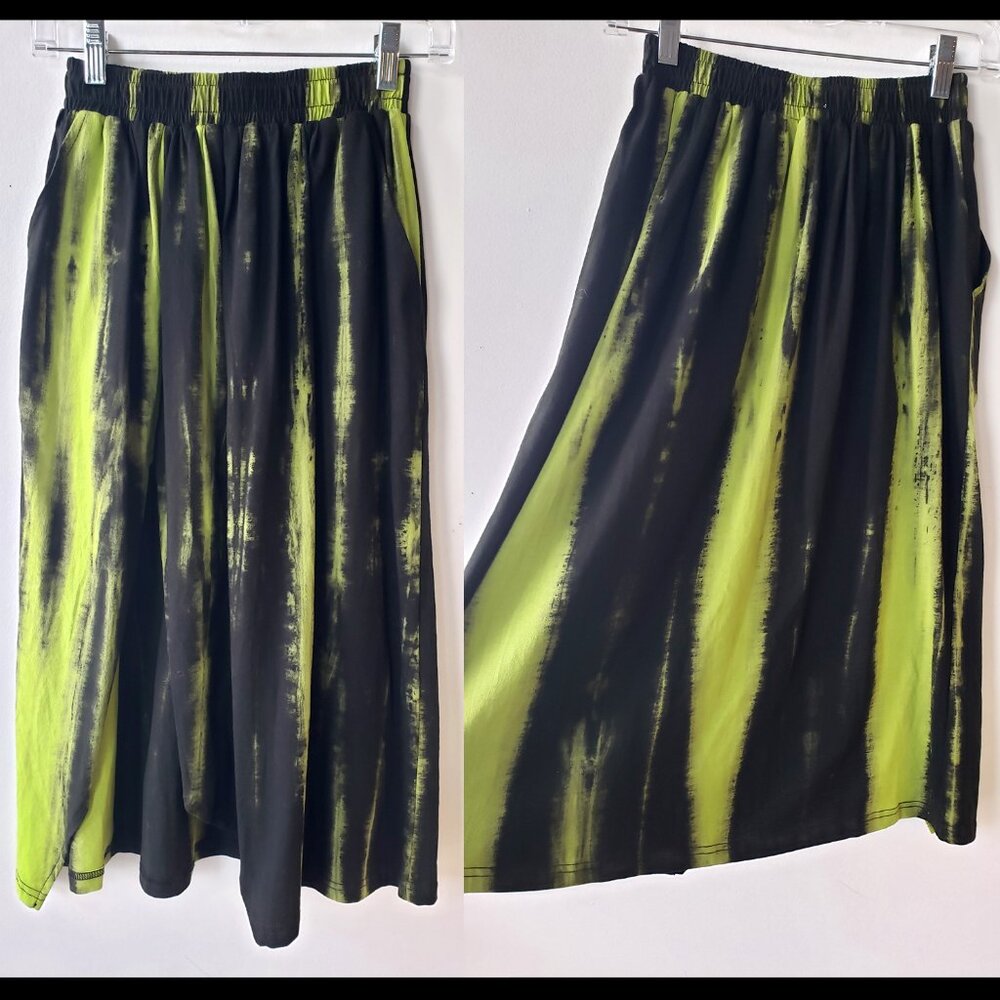 Kate Hewko Black and Neon Lime Long Green Skirt